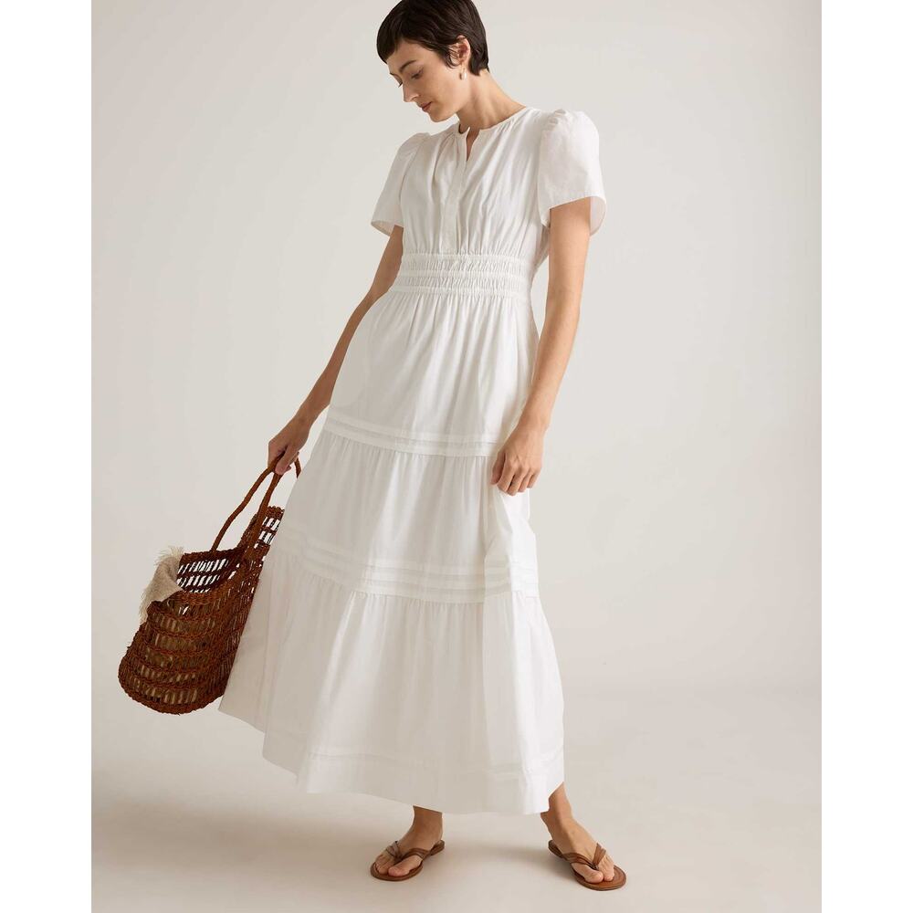 NWT Quince 100% Organic Cotton Poplin Tiered Maxi Dress White M - Picture 3 of 5